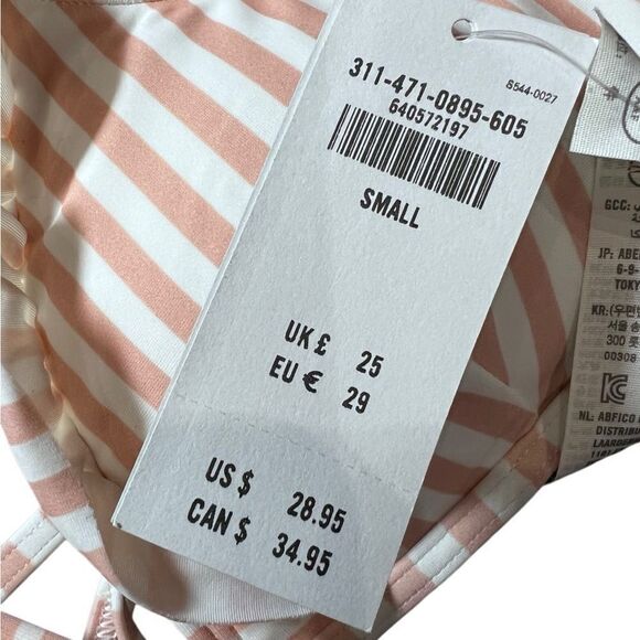 Hollister triangle push up bikini top peach stripes ruffle size small - Picture 9 of 13